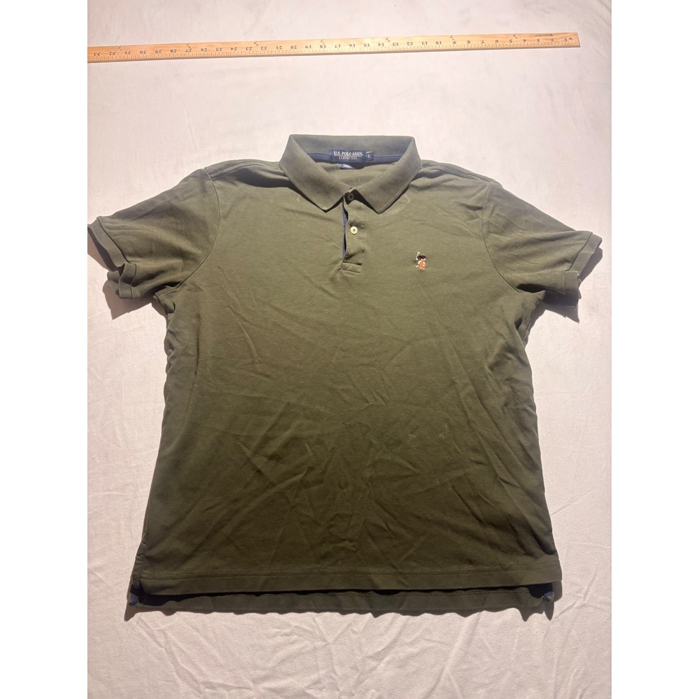 US Polo Assn Luxury Feel Mens Large Olive Green Short Sleeve Logo Polo Shirt